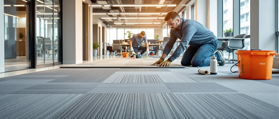 Professional commercial flooring installation in progress