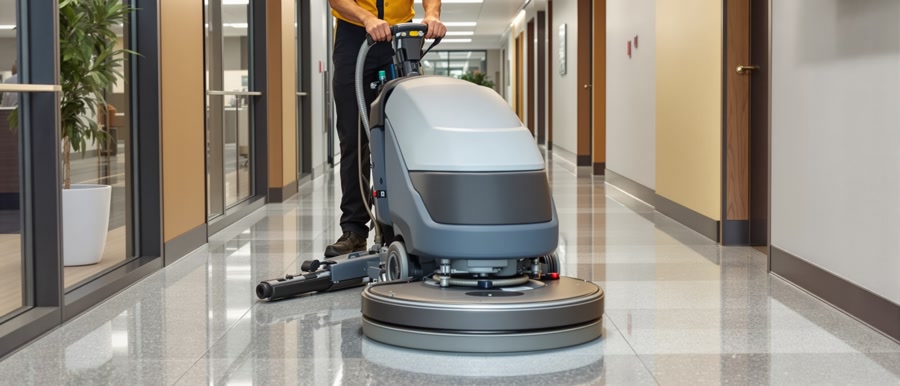 Commercial floor maintenance with rotary scrubber